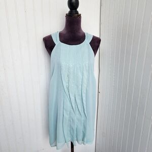 NWT $44 Nue Options Women's Aqua Blue Evening Tank Top Ruffle Sequin Sz XL